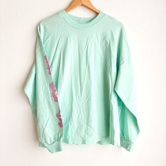 Asos Design Care Bears Turquoise Bear eating Pizza Long Sleeve T Shirt 8 - Picture 2 of 6